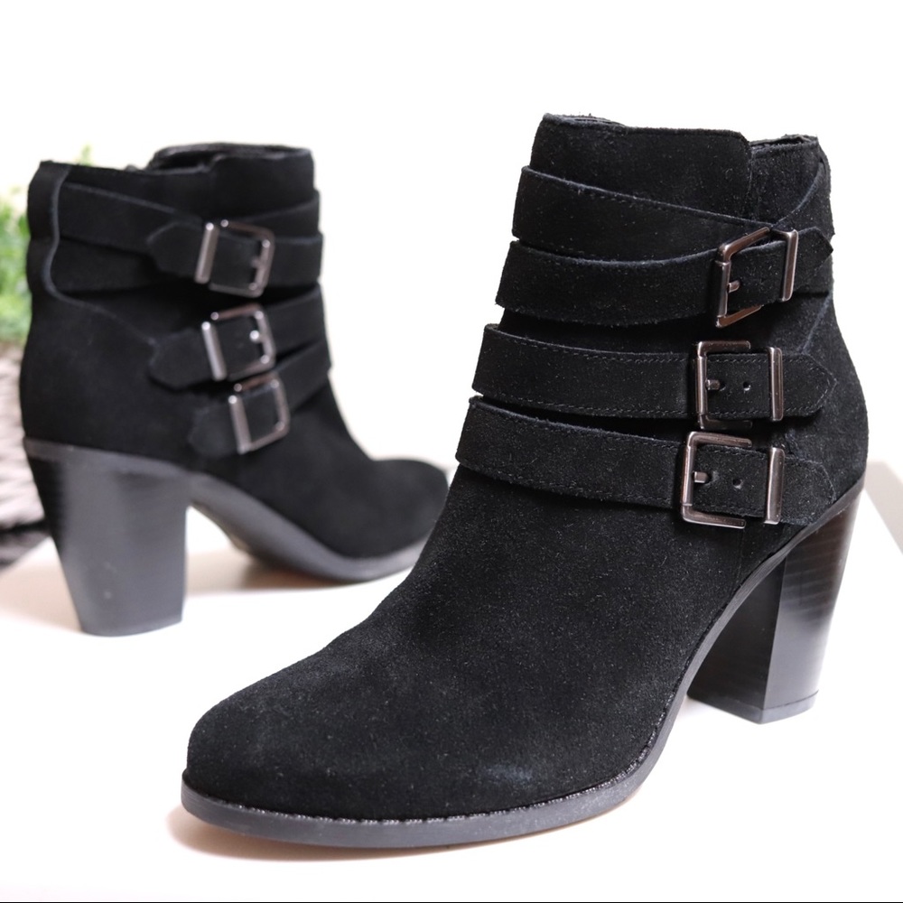 Beautiful Black Suede Leather Buckle Ankle Boots